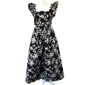 Sofie The Label Black Metallic Gold Floral Dress Size M Cut Outs Whimsigoth Gown